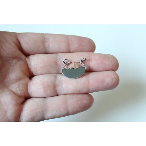 Silver Oval Mountain Pendant with Trees and Moon Charm - Picture 2 of 4